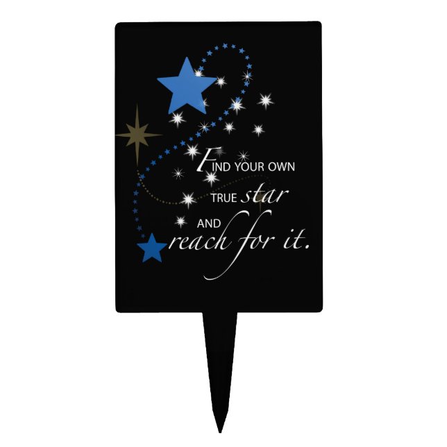 Graduation Blue Stars on Black Inspirational Cake Topper (Front)