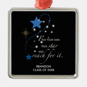 Graduation Blue Stars on Black Inspirational Metal Ornament