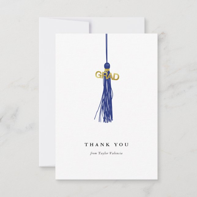 Graduation Blue Tassel Custom Thank You Card (Front)