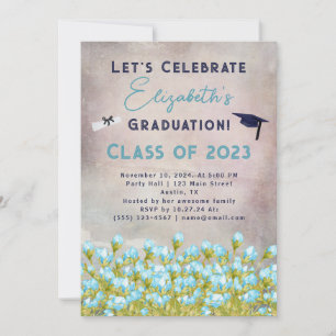Graduation Blue Watercolor Flowers Celebration Invitation