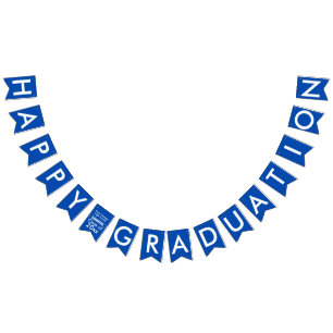 Graduation Blue White School Name Bunting Flags