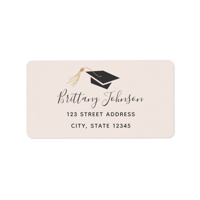 Graduation Blush Gold Foil Tassel Cap Address Label (Front)