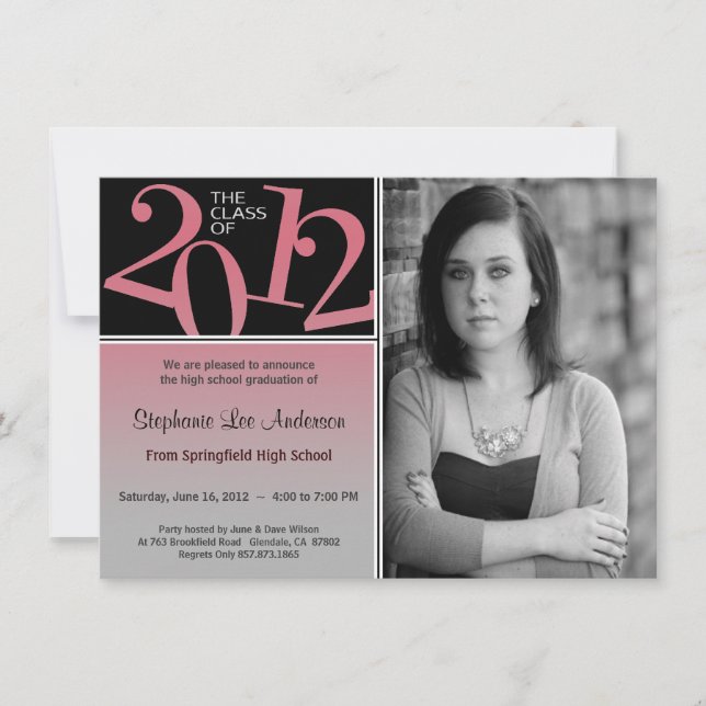 Graduation Blush on Gray Invite (Front)