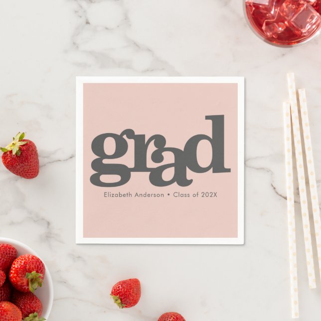 Graduation blush pink bold modern typography  napkins (Insitu)