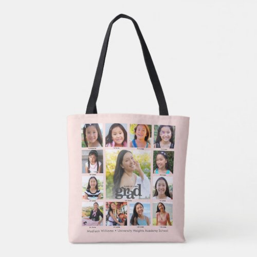Graduation Blush Pink K12 Modern Photo Collage Tote Bag
