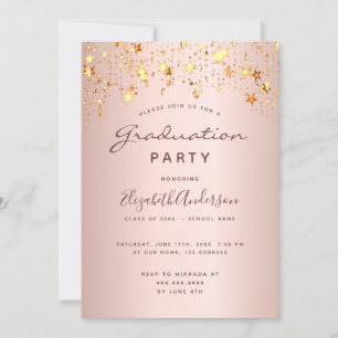 Graduation blush rose gold pink stars 2025 invitation