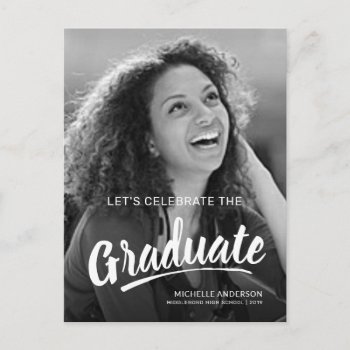 Graduation Bold Brush Script 2-sided Party Invitation Postcard by SquirrelHugger at Zazzle