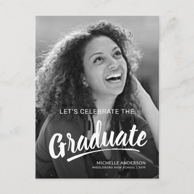 Graduation Bold Brush Script 2-Sided Party Invitation Postcard (Front)