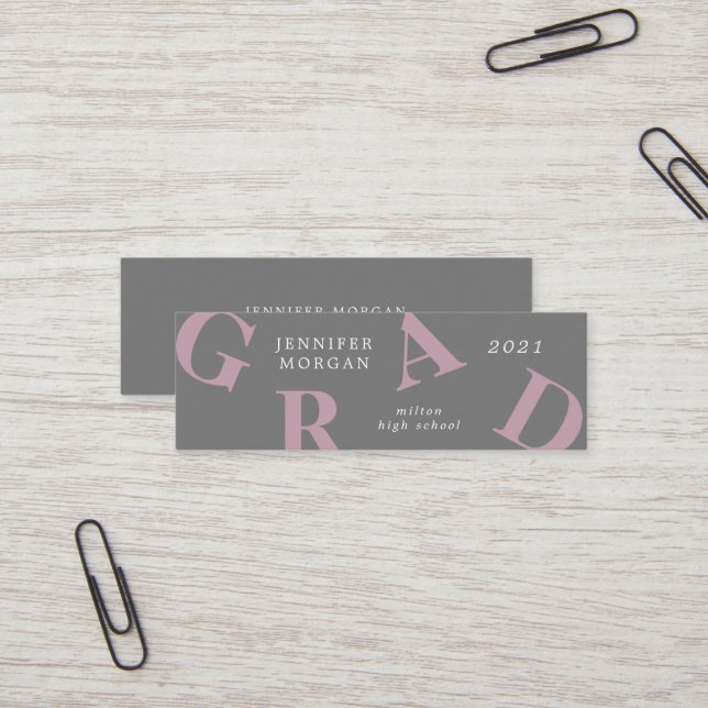 Graduation Bold Letters School Colors Name Card (Front/Back In Situ)