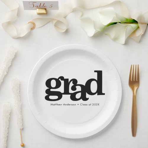Graduation bold modern typography black and white paper plates