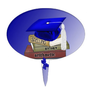 Graduation Books Cap and Diploma, Blue Cake Topper