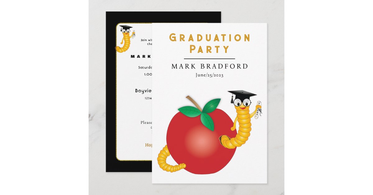 Graduation Bookworm Graduation Bookworm With Graduation Cap Diploma Invitation | Zazzle