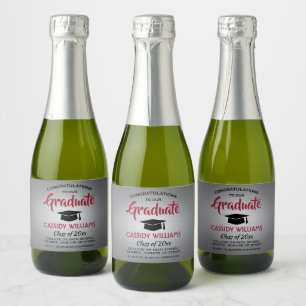 Graduation Brushed Gray Red and Black Mini Split Sparkling Wine Label