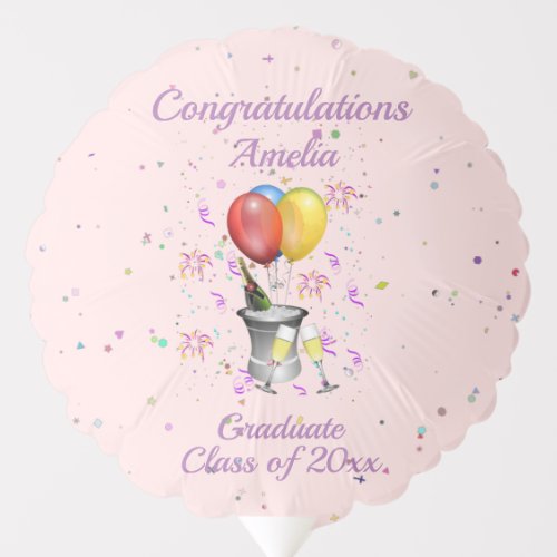 Graduation Bubbly Celebration Pink Balloon