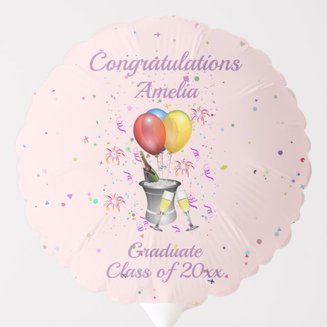 Graduation Bubbly Celebration Pink Balloon (Front)