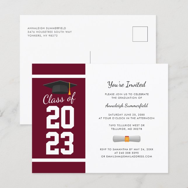 Graduation Burgundy 2024 Grad Party Invitation (Front/Back)