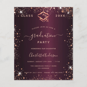 Graduation burgundy glitter budget invitation flyer