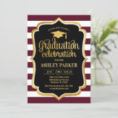 Graduation - Burgundy Gold Black White Invitation (Standing Front)
