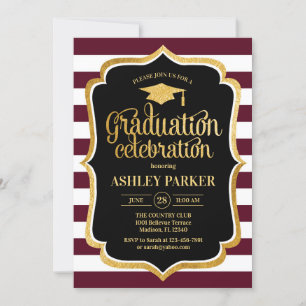 Graduation - Burgundy Gold Black White Invitation