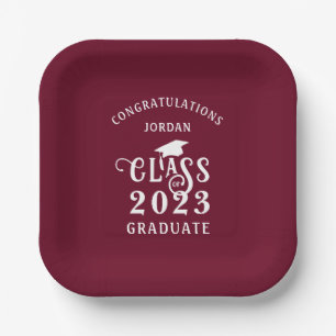 Graduation Burgundy Maroon Class Year Congrats Paper Plates
