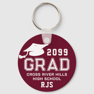 Graduation Burgundy Maroon GRAD Cap Personalized Keychain