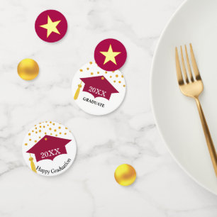 Graduation Burgundy Red Cap & Gold Table Confetti