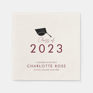 Graduation Burgundy Script Grad 2026 Party Paper Napkins