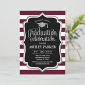 Graduation - Burgundy Silver Black White Invitation (Standing Front)