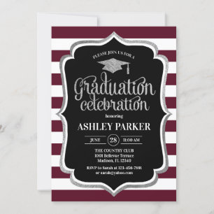 Graduation - Burgundy Silver Black White Invitation