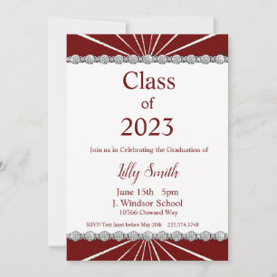 Graduation Burst Maroon Invitation 2023