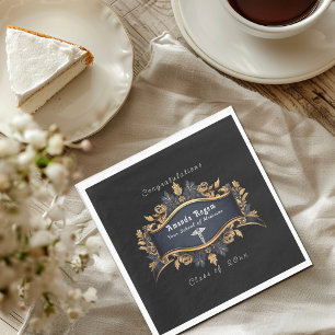 Graduation Caduceus Elegant Black Gold White Napkins