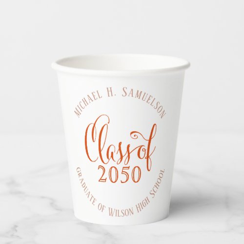 Graduation Calligraphy Script Class Of Orange Paper Cups