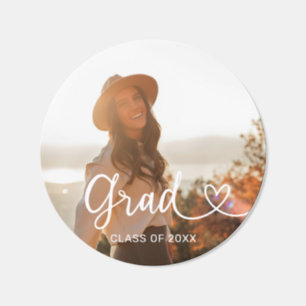 Graduation Calligraphy with Heart Photo  Classic Round Sticker