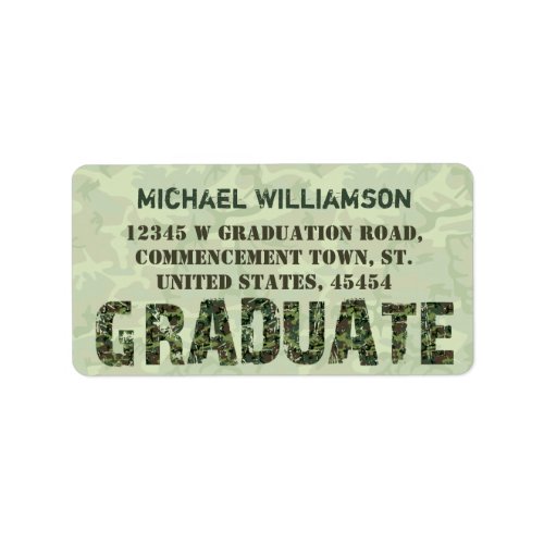 Graduation Camouflage Graduate Text Green Camo Label
