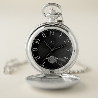 Graduation cap 2019  -  personalized silver color pocket watch