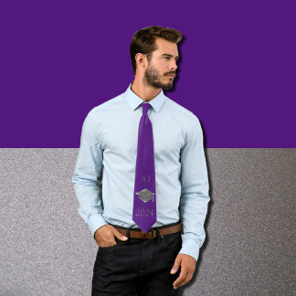 Graduation cap 2024  -monogrammed -  royal purple neck tie