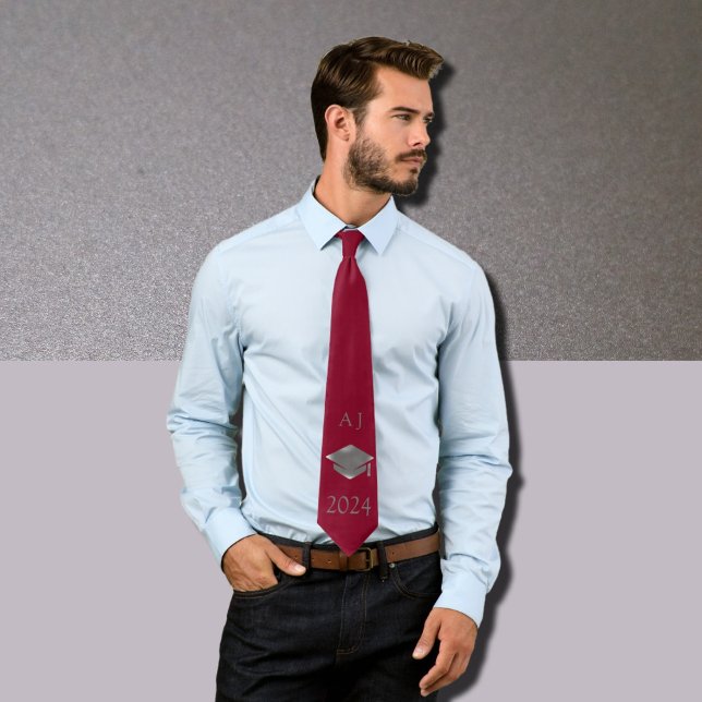 Graduation cap 2025  -monogrammed -  Burgundy Neck Tie (Creator Uploaded)