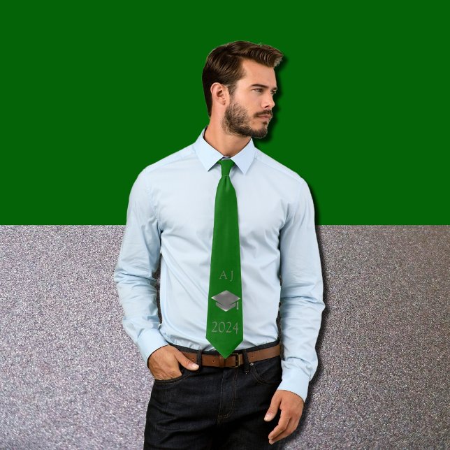 Graduation cap 2025  -monogrammed -  Emerald  Neck Tie (Creator Uploaded)