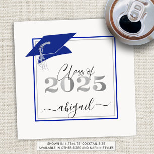 Graduation Cap 2025 Royal Blue Silver Script Napkins