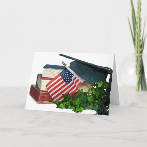 Graduation Cap and American Flag Card