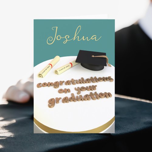 Graduation Cap and Diploma Cake Congratulations Card