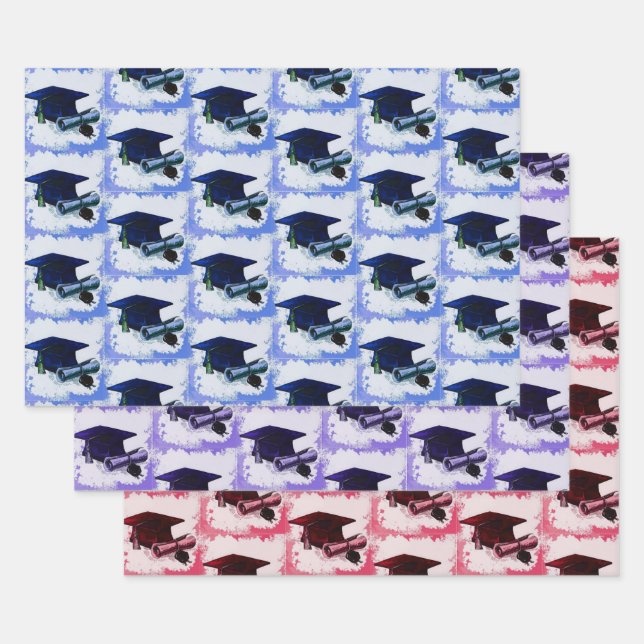 Graduation Cap And Diploma Collection Wrapping Paper Sheets (Set)