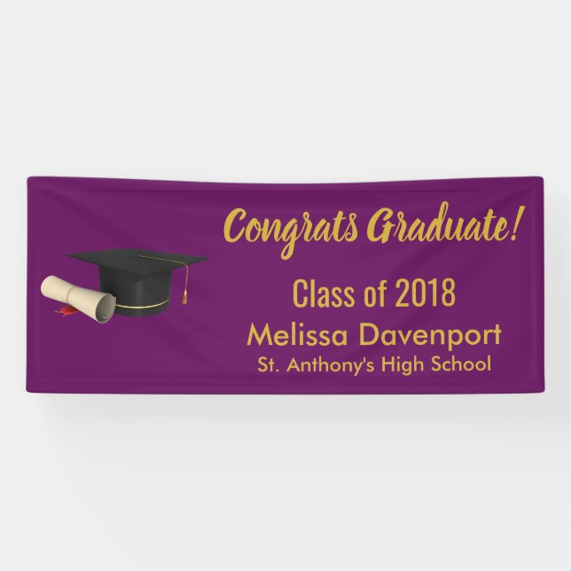 Graduation Cap and Diploma Congrats Graduate Banner (Horizontal)