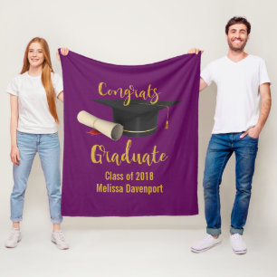 Graduation Cap and Diploma Congrats Graduate Fleece Blanket