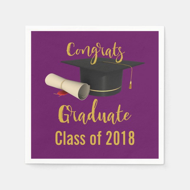 Graduation Cap and Diploma Congrats Graduate Napkins (Front)