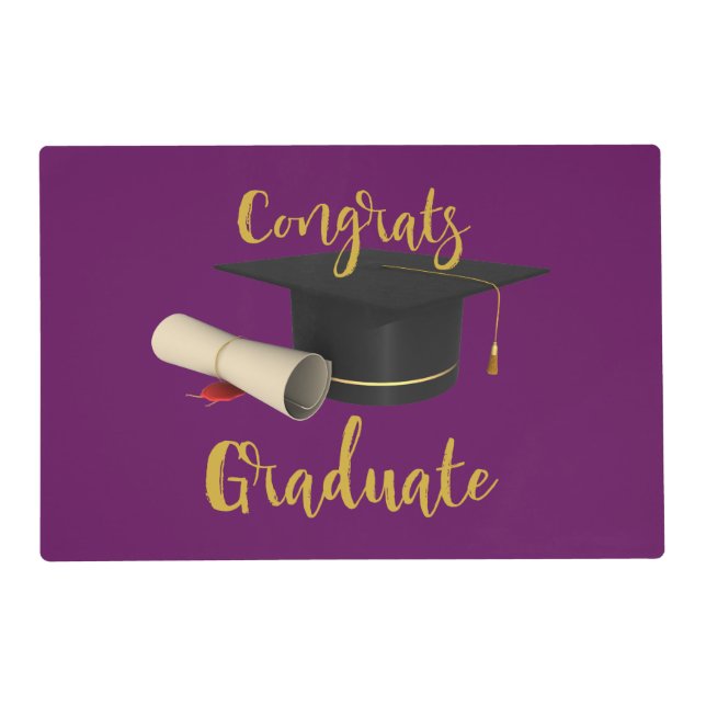Graduation Cap and Diploma Congrats Graduate Placemat (Front)
