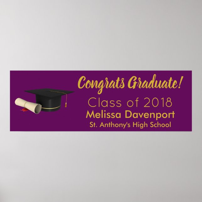 Graduation Cap and Diploma Congrats Graduate Poster (Front)
