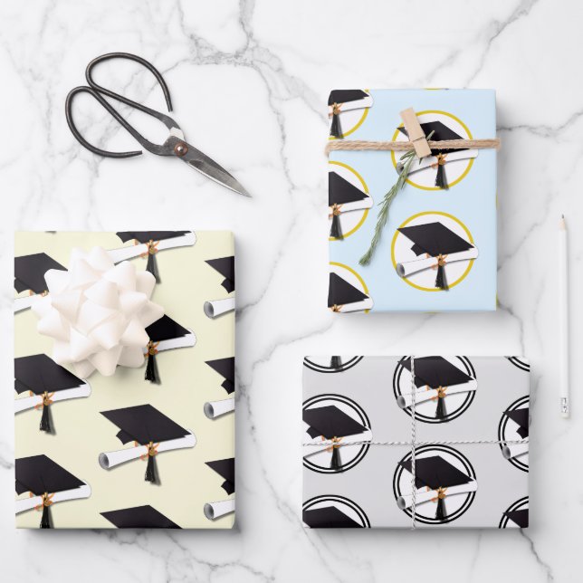 Graduation Cap and Diploma Graduation  Wrapping Paper Sheets (Front)