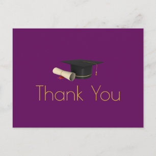 Graduation Cap and Diploma on Purple Announcement Postcard