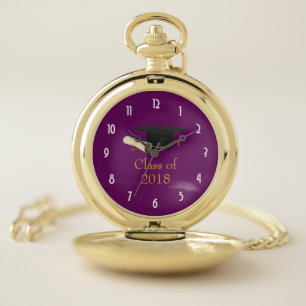 Graduation Cap and Diploma on Purple Class of 20X Pocket Watch